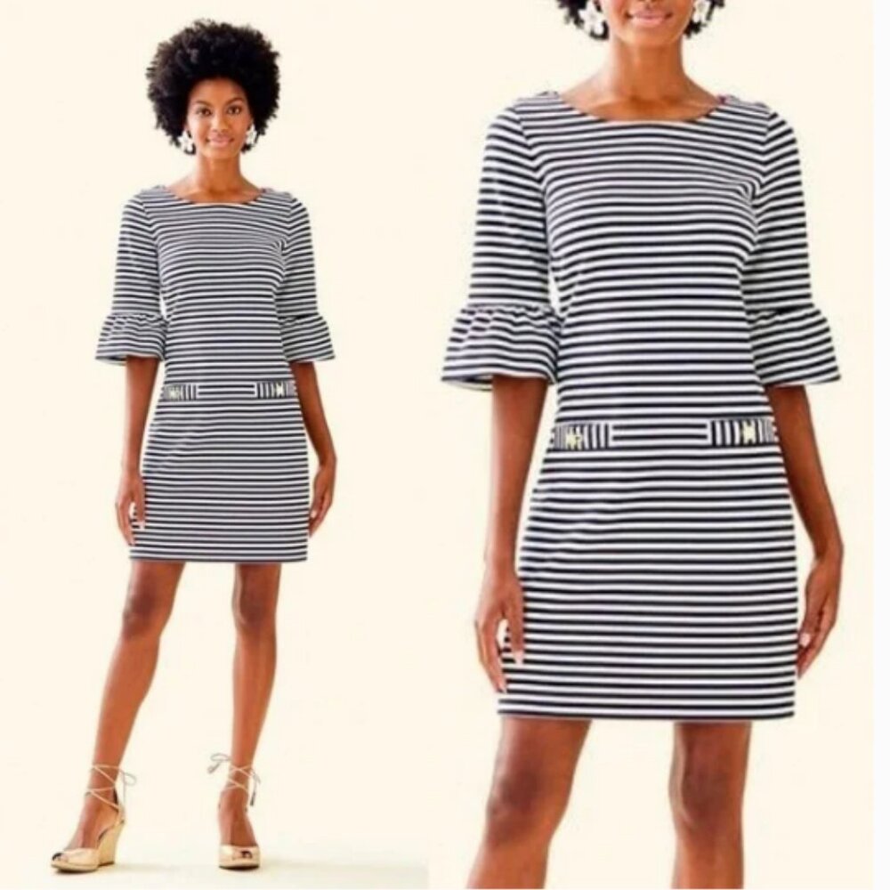 LILLY PULITZER Alden Dress Coconut Ottoman Stripe Women's Small